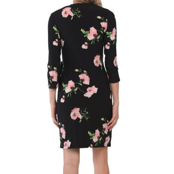 NWT Anne Klein Floral Print V-Neck Wrap Mini Dress - Picture 3 of 6
